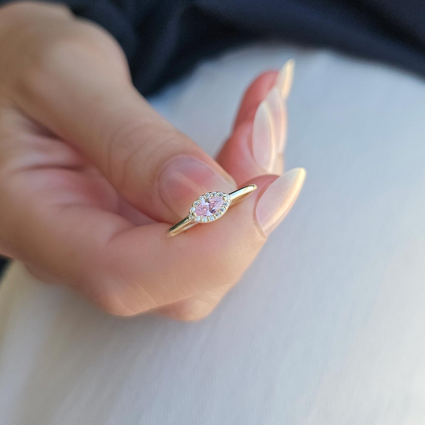10K Gold Dainty Pink Marquise and Cz Ring - 8S100PNK