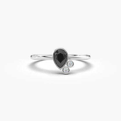 10K Gold Dainty Black Onyx Pear and Cz Ring - 8S114BLK