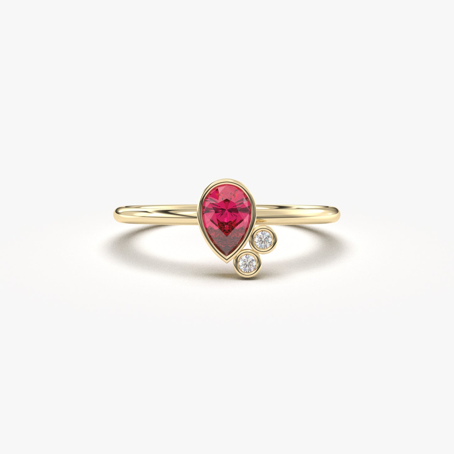 10K Gold Ruby Pear Unique and Cz Ring - 8S114RBY