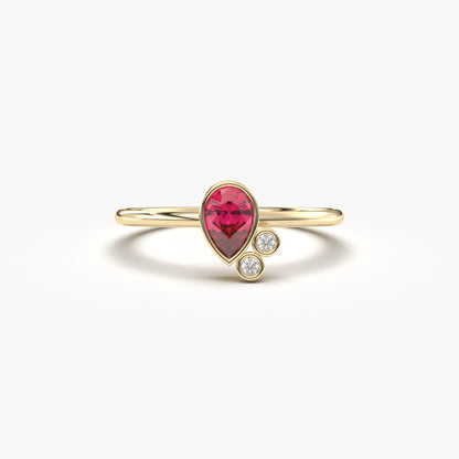 10K Gold Ruby Pear Unique and Cz Ring - 8S114RBY
