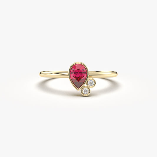 10K Gold Ruby Pear Unique and Cz Ring - 8S114RBY