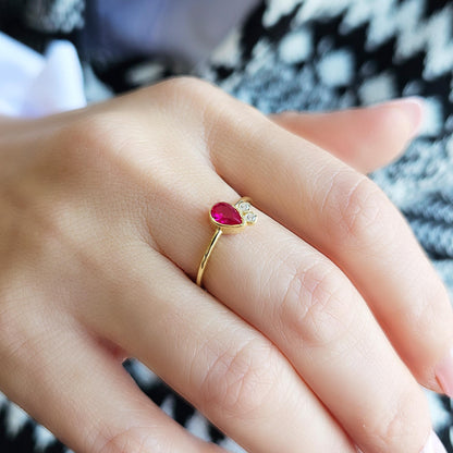 10K Gold Ruby Pear Unique and Cz Ring - 8S114RBY