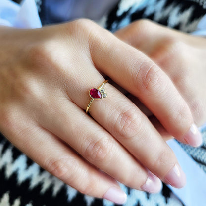 10K Gold Ruby Pear Unique and Cz Ring - 8S114RBY