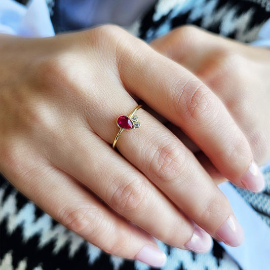 10K Gold Ruby Pear Unique and Cz Ring - 8S114RBY