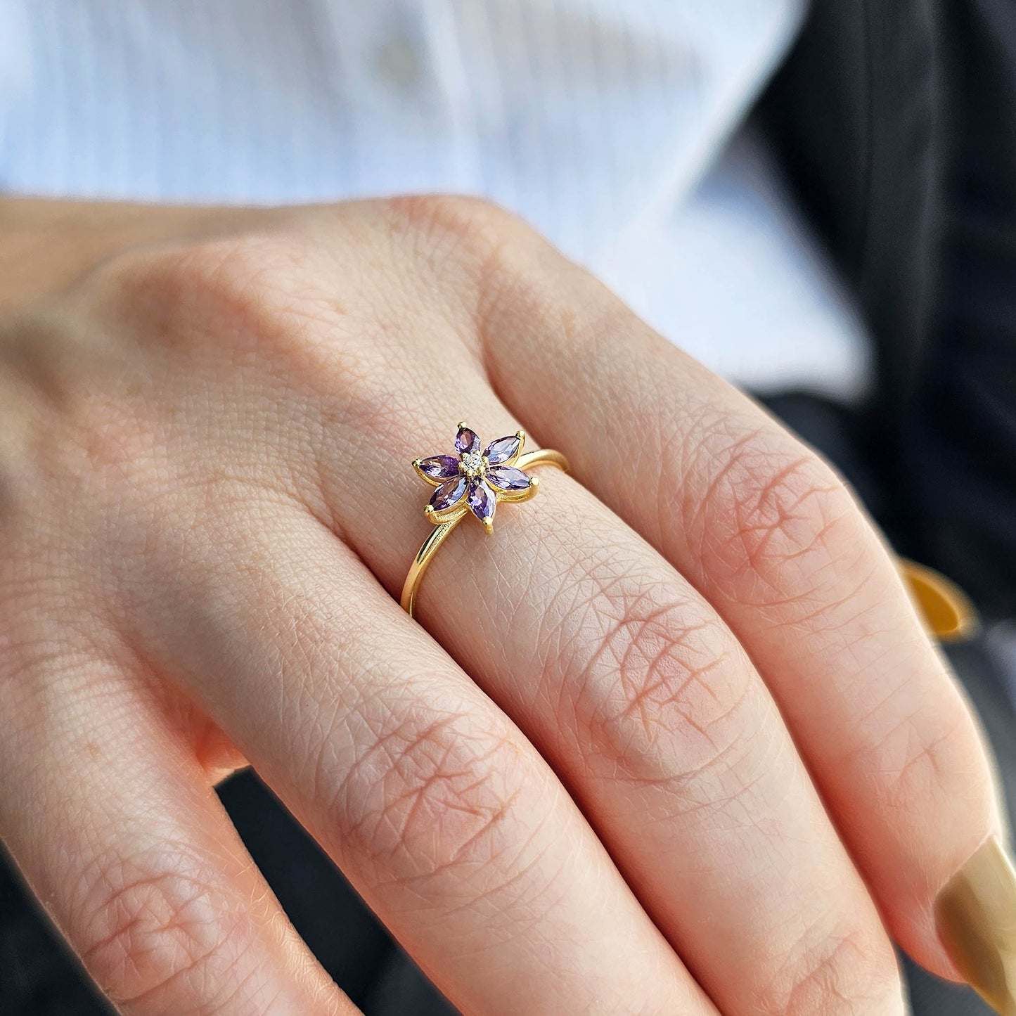 10K Gold Marquise Amethyst Diamond Ring - 8S132AME