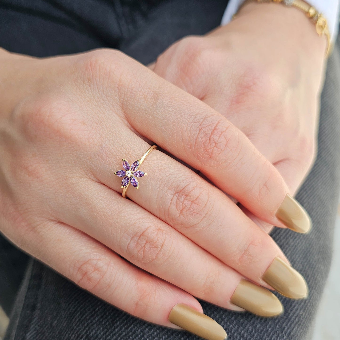 10K Gold Marquise Amethyst Diamond Ring - 8S132AME