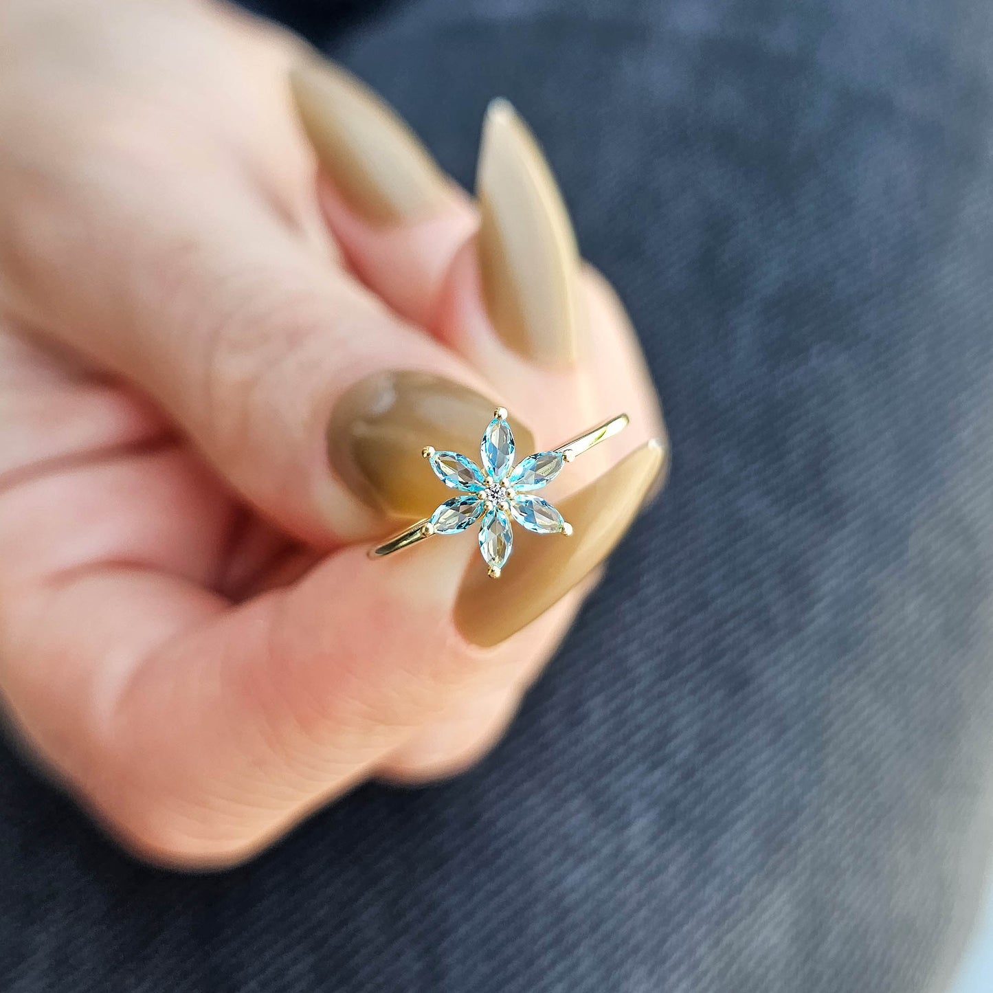 14K Gold Marquise Cut Aquamarine and Diamond Ring - 8S132AQUA