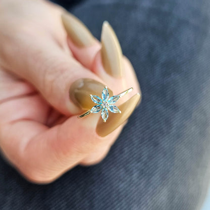 14K Gold Marquise Cut Aquamarine and Diamond Ring - 8S132AQUA