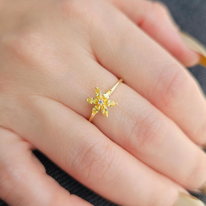 14K Gold Marquise Cut Citrine Floral Diamond Ring - 8S132CIT