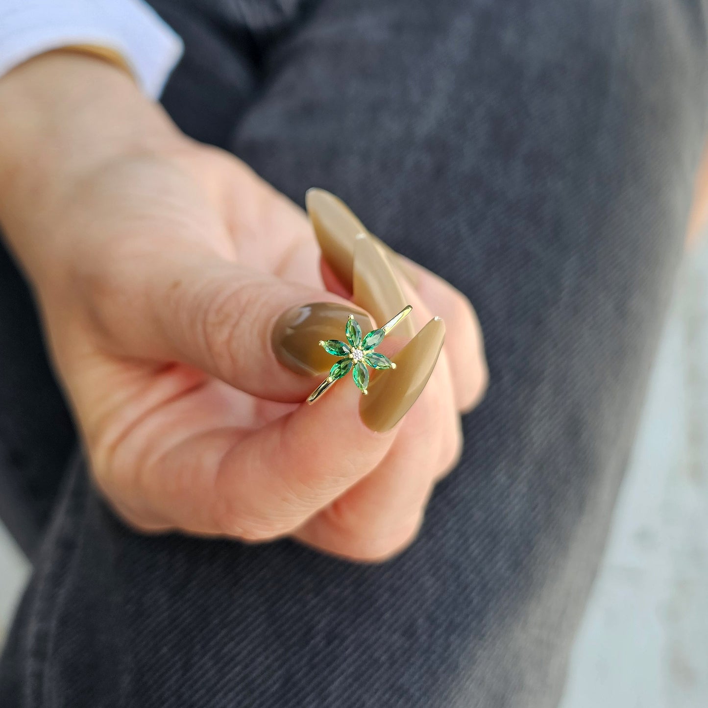 10K Gold Floral Emerald and Diamond Ring - 8S132EME