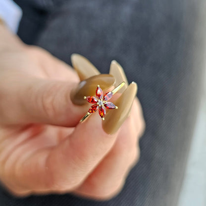 14K Gold Marquise Garnet and Diamond Ring - 8S132GAR