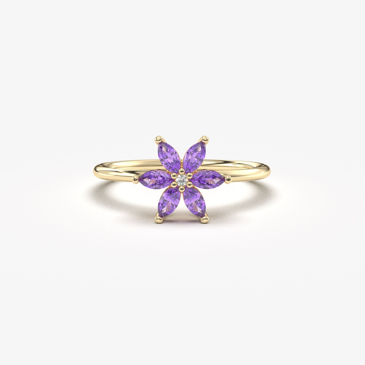 10K Gold Marquise Amethyst Diamond Ring - 8S132AME