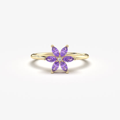 10K Gold Marquise Amethyst Diamond Ring - 8S132AME
