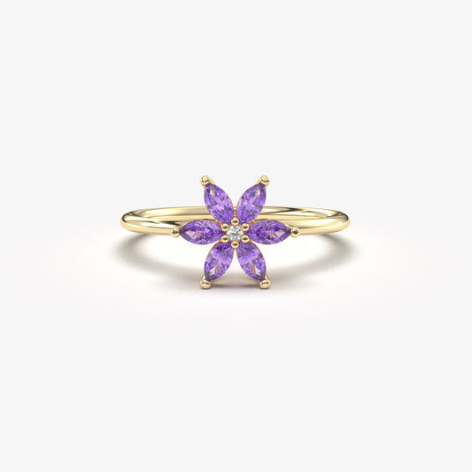10K Gold Marquise Amethyst Diamond Ring - 8S132AME