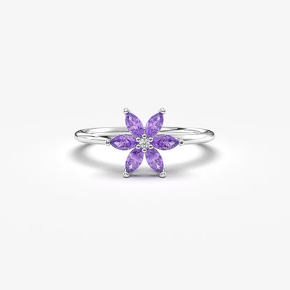 10K Gold Marquise Amethyst Diamond Ring - 8S132AME