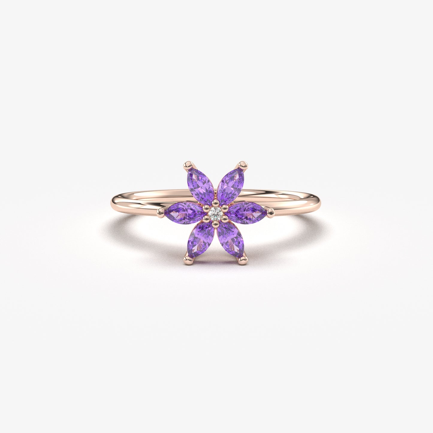 10K Gold Marquise Amethyst Diamond Ring - 8S132AME