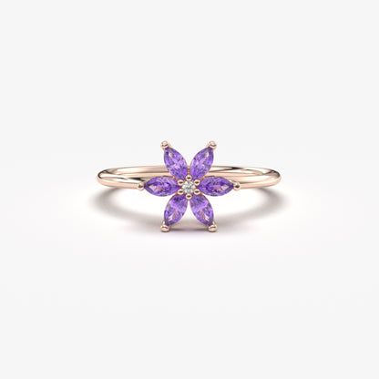 10K Gold Marquise Amethyst Diamond Ring - 8S132AME