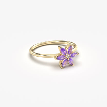 10K Gold Marquise Amethyst Diamond Ring - 8S132AME