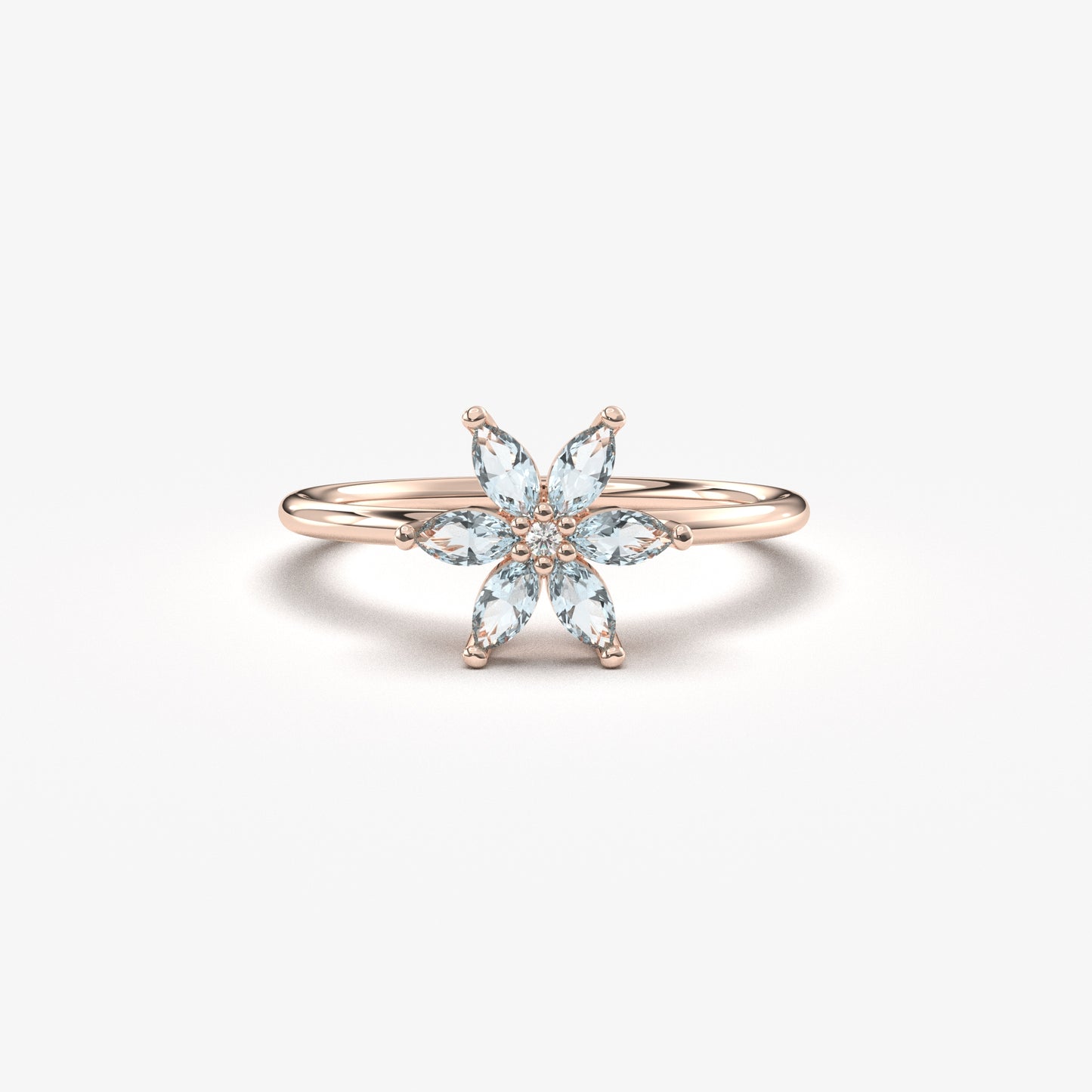 14K Gold Marquise Cut Aquamarine and Diamond Ring - 8S132AQUA