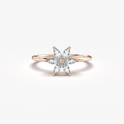 14K Gold Marquise Cut Aquamarine and Diamond Ring - 8S132AQUA