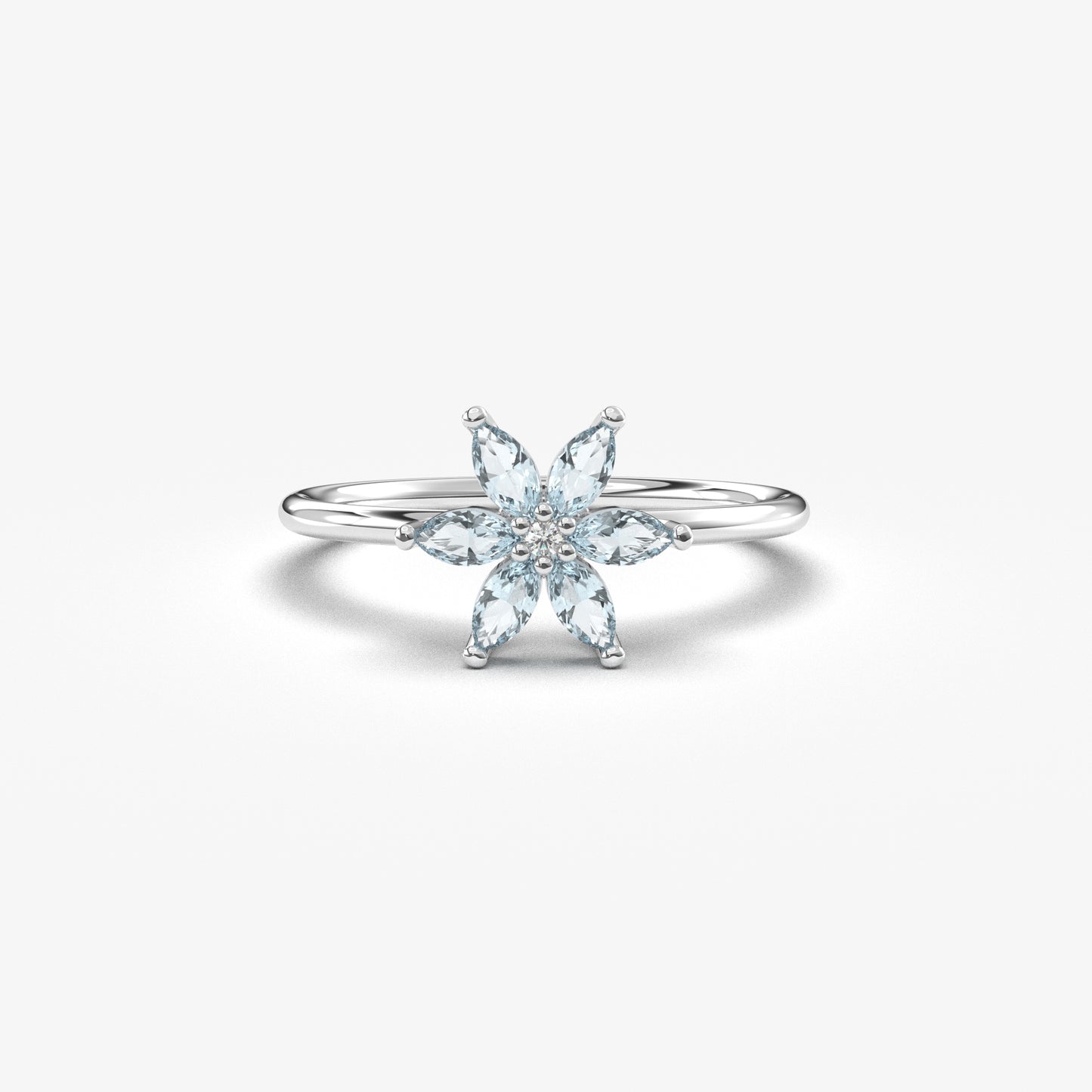 14K Gold Marquise Cut Aquamarine and Diamond Ring - 8S132AQUA