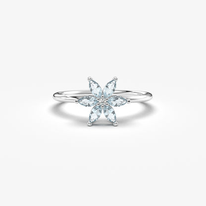 14K Gold Marquise Cut Aquamarine and Diamond Ring - 8S132AQUA