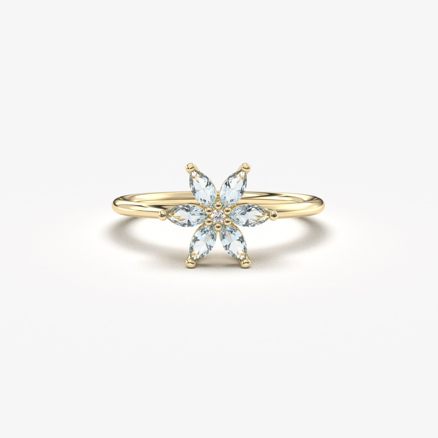 14K Gold Marquise Cut Aquamarine and Diamond Ring - 8S132AQUA