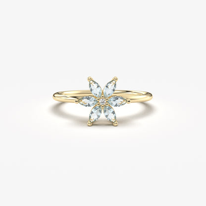 14K Gold Marquise Cut Aquamarine and Diamond Ring - 8S132AQUA