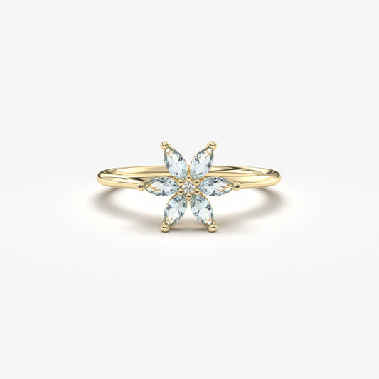 10K Gold Marquise Cut Aquamarine and Diamond Ring - 8S132AQUA