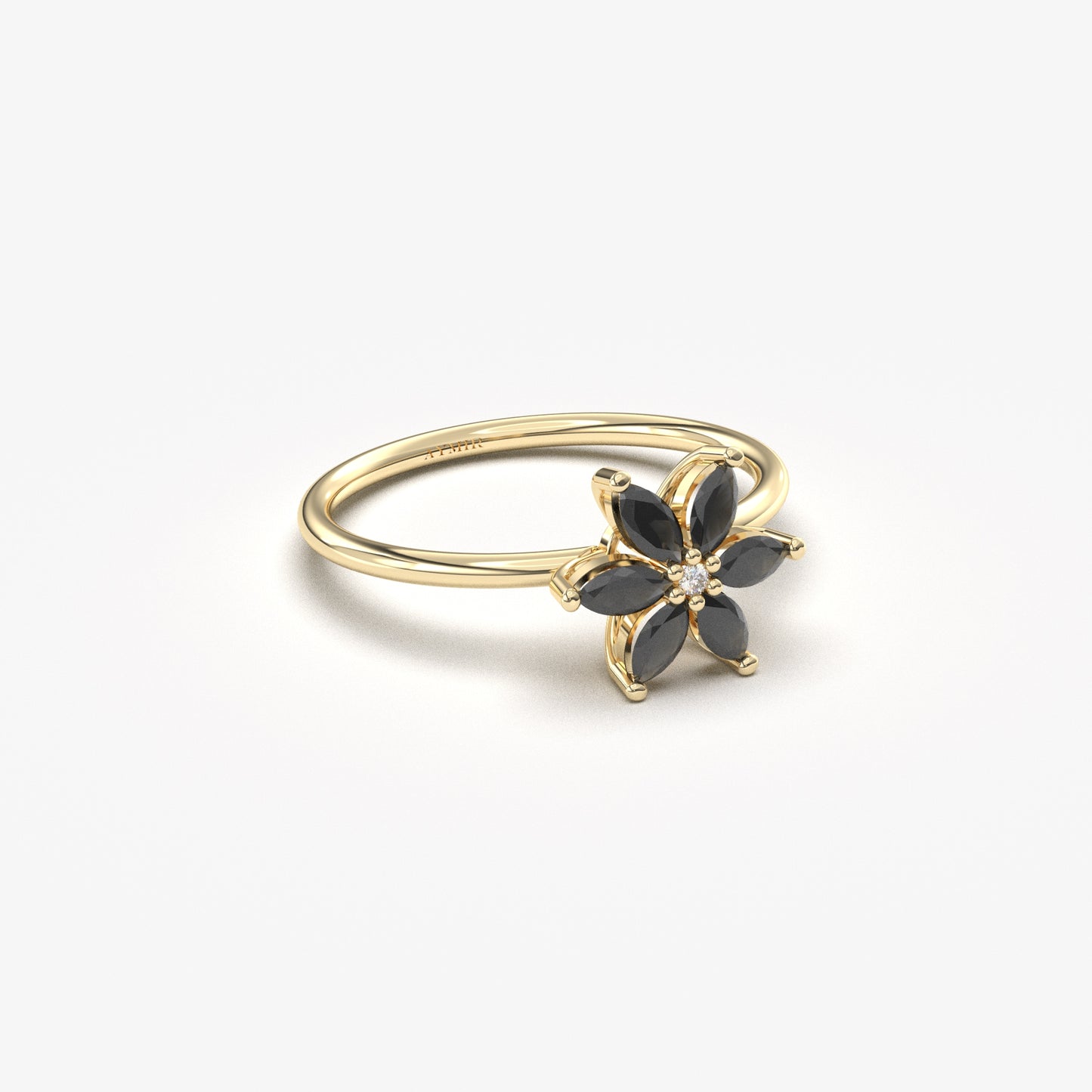 14K Gold Flower Black Onyx Diamond Ring - 8S132BLK