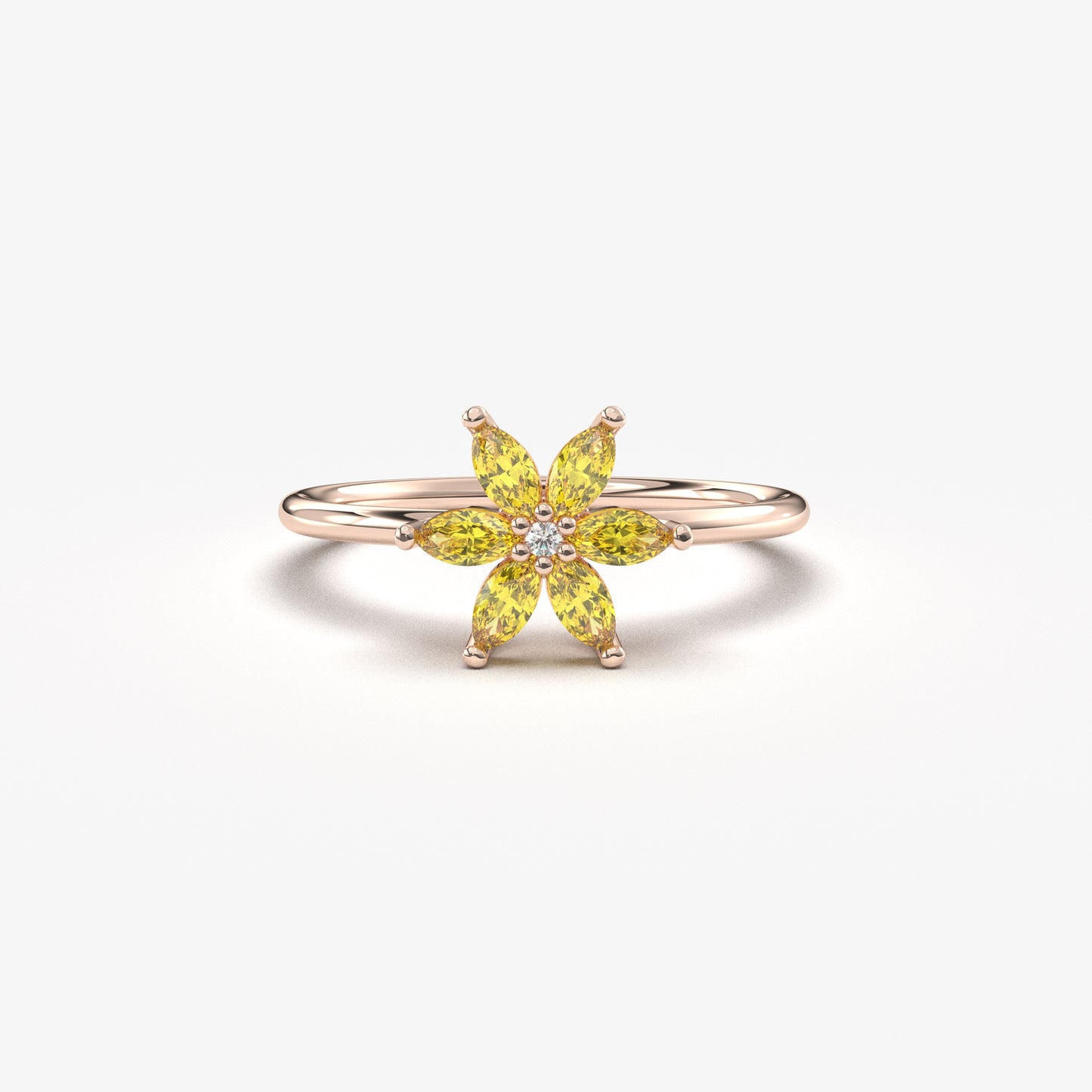 14K Gold Marquise Cut Citrine Floral Diamond Ring - 8S132CIT