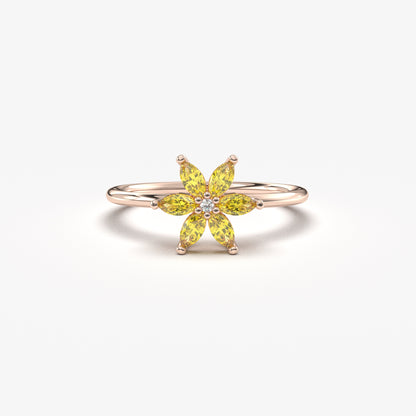 14K Gold Marquise Cut Citrine Floral Diamond Ring - 8S132CIT