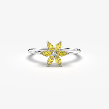 14K Gold Marquise Cut Citrine Floral Diamond Ring - 8S132CIT