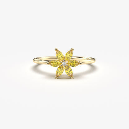 14K Gold Marquise Cut Citrine Floral Diamond Ring - 8S132CIT