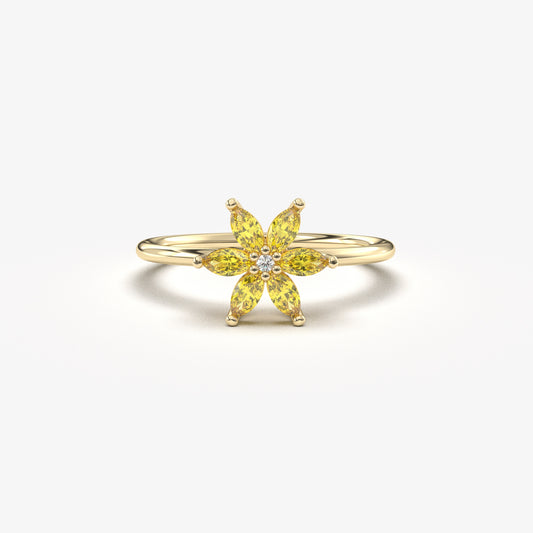 10K Gold Marquise Cut Citrine Floral Diamond Ring - 8S132CIT