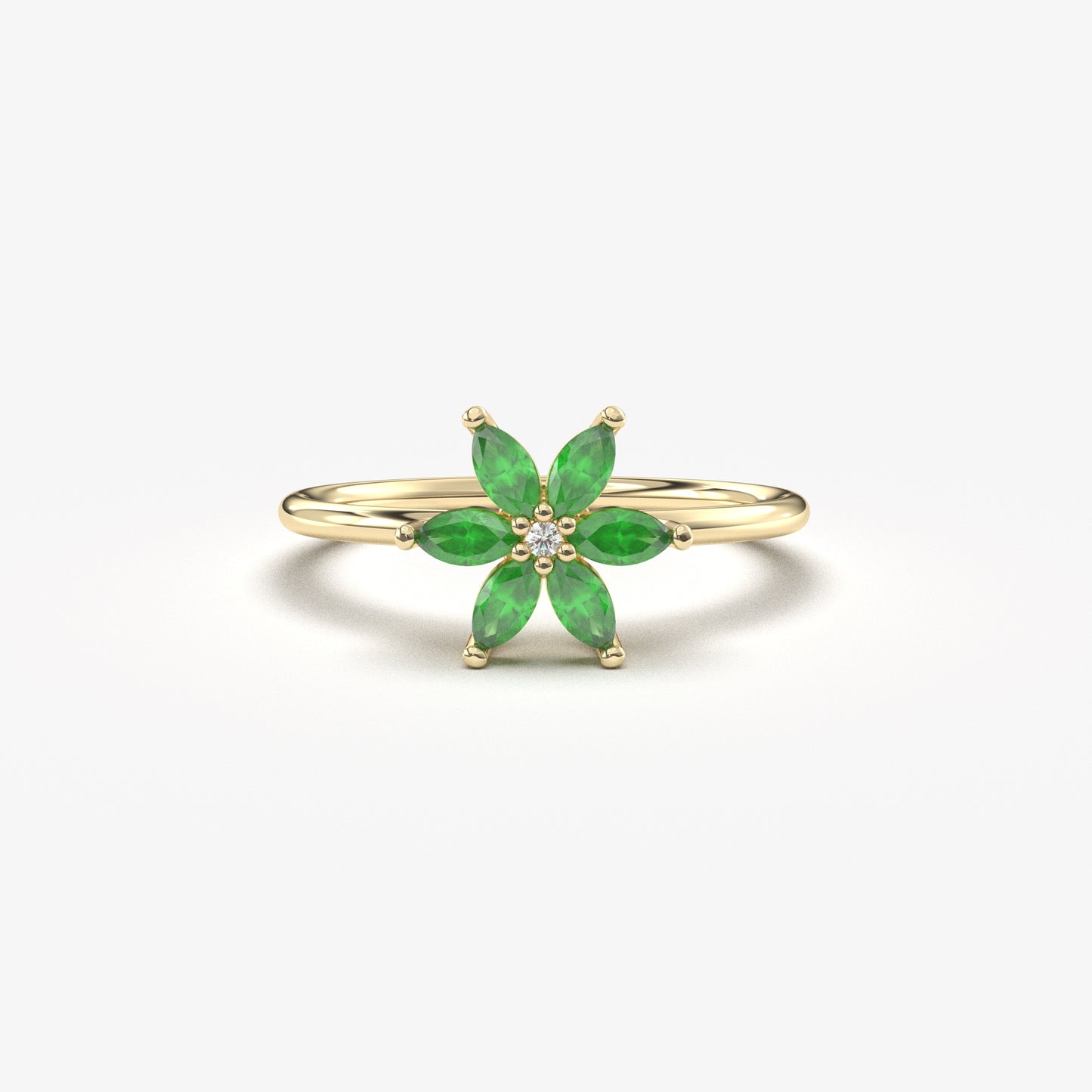 10K Gold Floral Emerald and Diamond Ring - 8S132EME