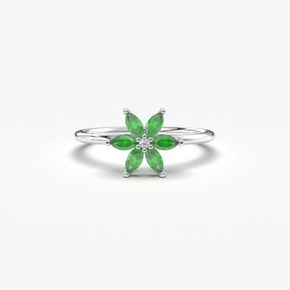 10K Gold Floral Emerald and Diamond Ring - 8S132EME