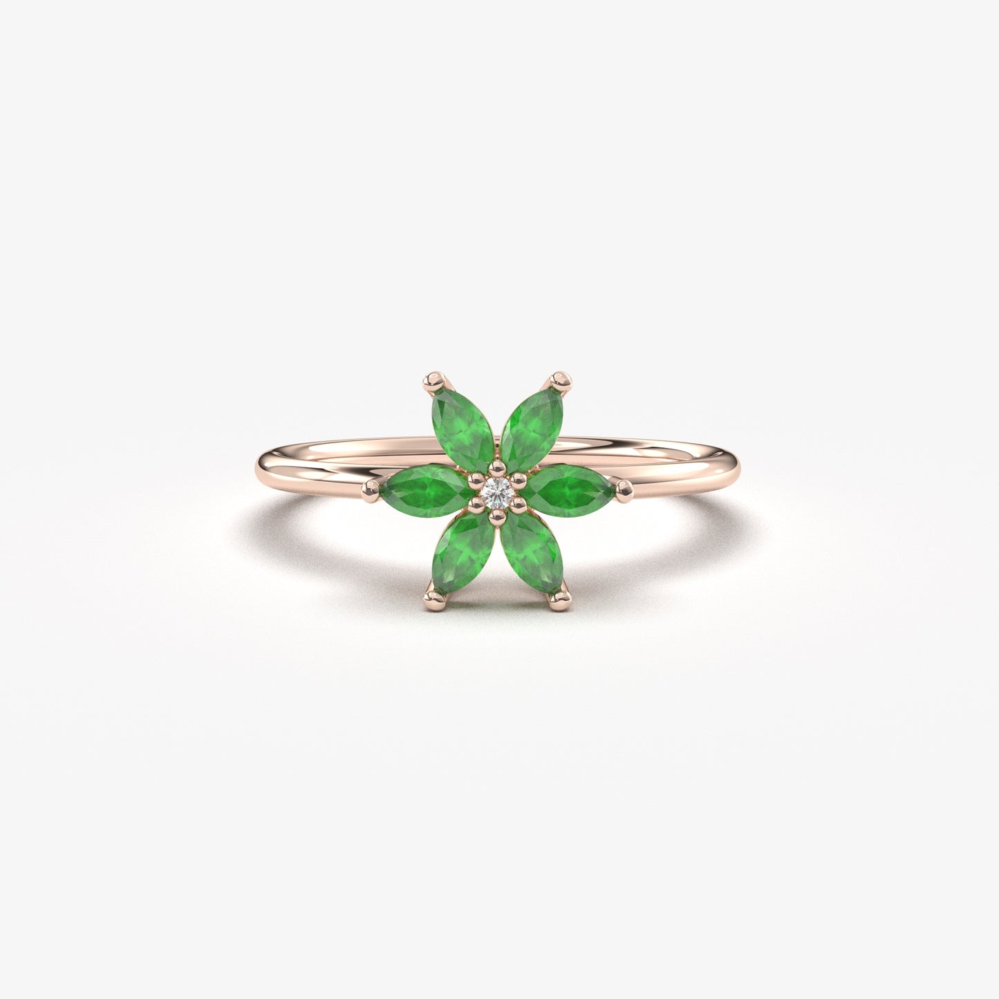 10K Gold Floral Emerald and Diamond Ring - 8S132EME