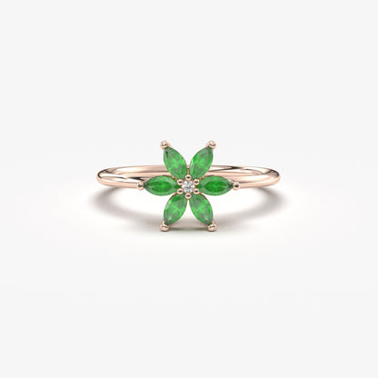 10K Gold Floral Emerald and Diamond Ring - 8S132EME