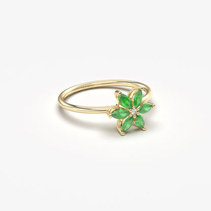 10K Gold Floral Emerald and Diamond Ring - 8S132EME
