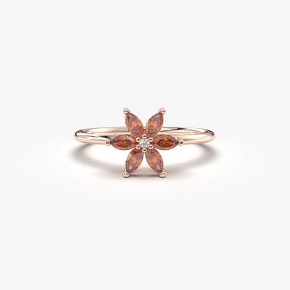 14K Gold Marquise Garnet and Diamond Ring - 8S132GAR