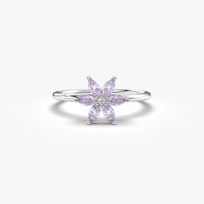 14K Gold Flower Lavender and Diamond Ring - 8S132LAV