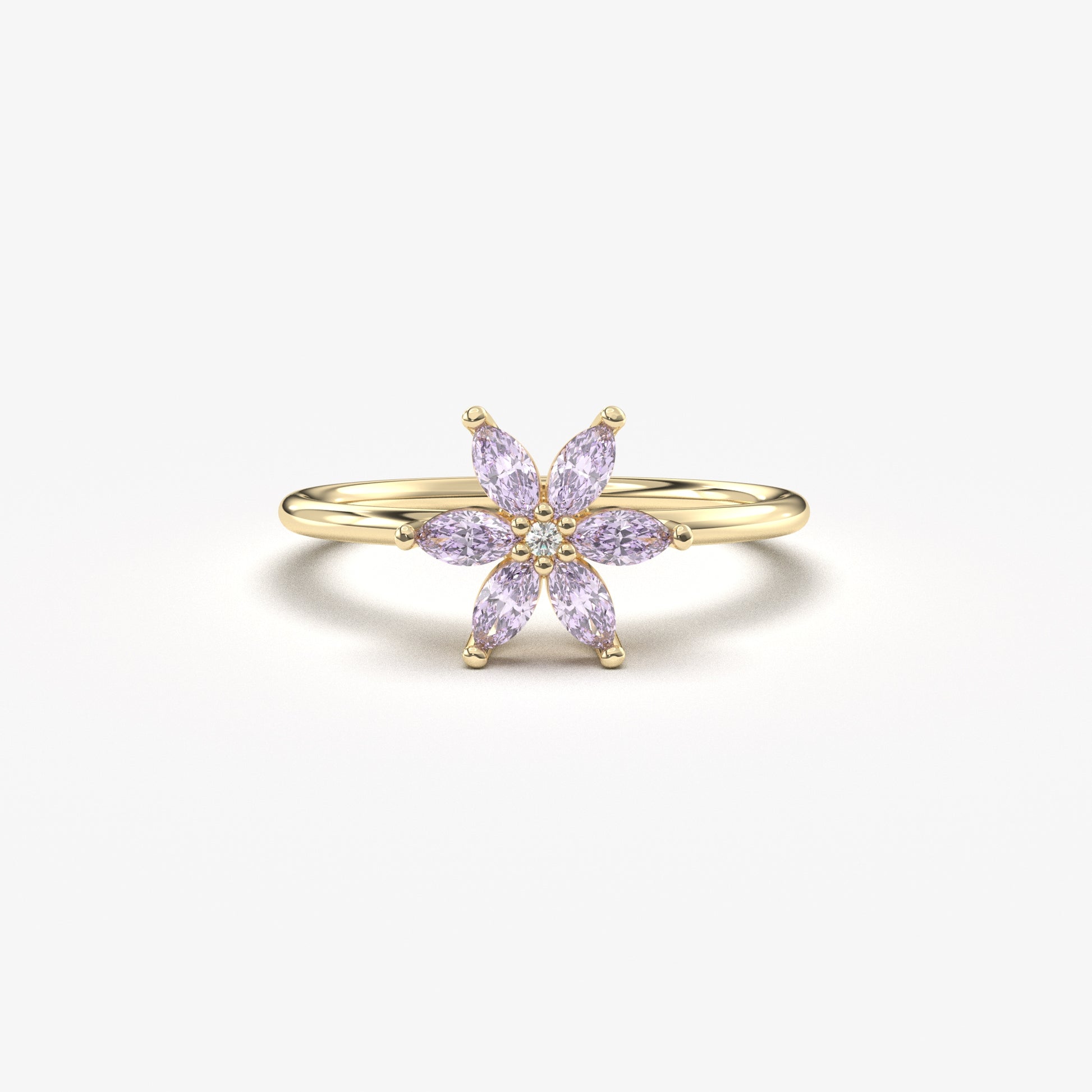 lavender flower ring 18K Gold Flower Lavender and Diamond Ring