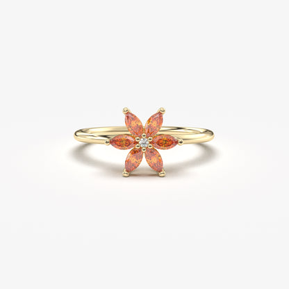 10K Gold Orange Flower Marquise and Diamond Ring - 8S132ORNG