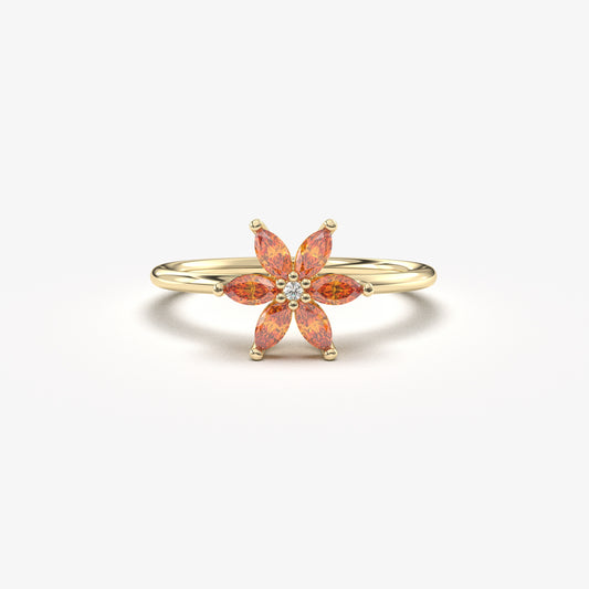 10K Gold Orange Flower Marquise and Diamond Ring - 8S132ORNG