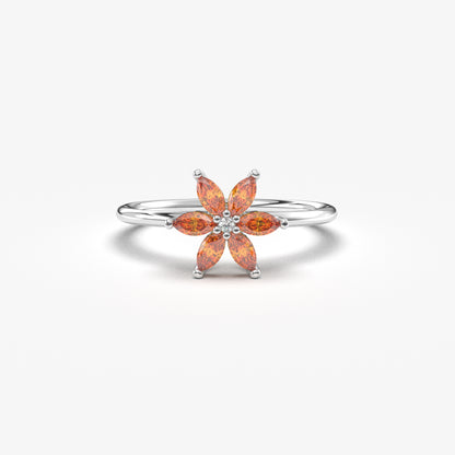 10K Gold Orange Flower Marquise and Diamond Ring - 8S132ORNG