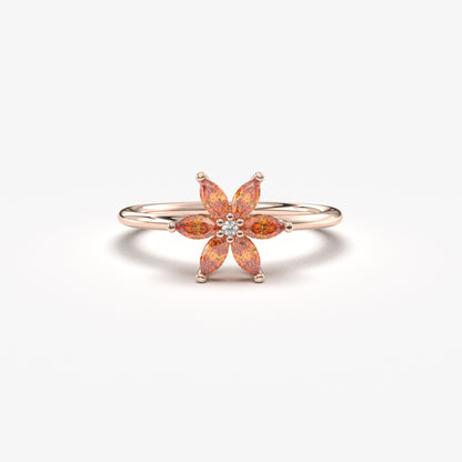 10K Gold Orange Flower Marquise and Diamond Ring - 8S132ORNG