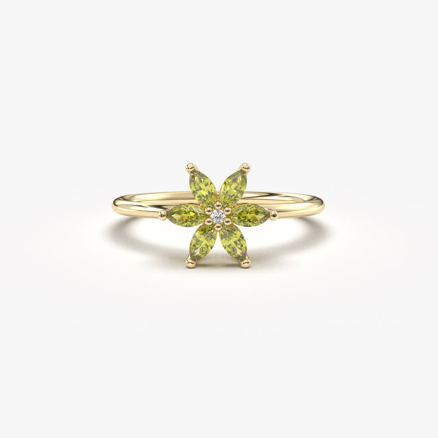 14K Gold Peridot Marquise and Diamond Ring - 8S132PER
