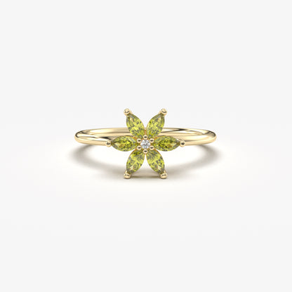 14K Gold Peridot Marquise and Diamond Ring - 8S132PER