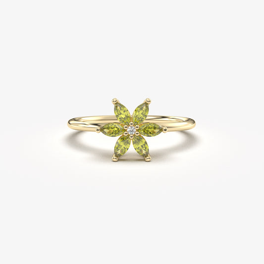 10K Gold Peridot Marquise and Diamond Ring - 8S132PER